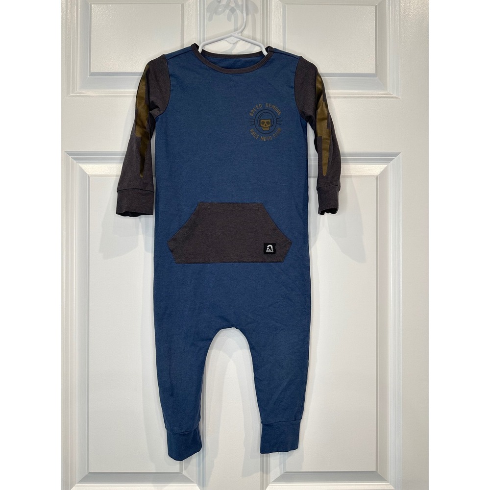 Rags Moto Club Speed Demons Skull Motorcycle Romper‎ Size 18-24 Months